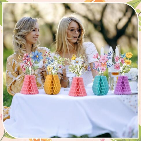 Vicenpal 12 Pcs Wildflowers Honeycomb Centerpieces Spring Wildflowers Party Decorations 3D Spring Table Decor Flower Centerpieces for Easter Birthday Party Office Home Decorations in Saudi Arabia