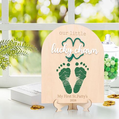 Our Little Lucky Charm Footprint - Newborn First Holiday Milestone Signs, Little Lucky Charm Party, St. Patrick's Day Decoration Supplies (Little Lucky Charm Footprint) in Saudi Arabia