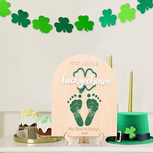 Our Little Lucky Charm Footprint - Newborn First Holiday Milestone Signs, Little Lucky Charm Party, St. Patrick's Day Decoration Supplies (Little Lucky Charm Footprint) in Saudi Arabia