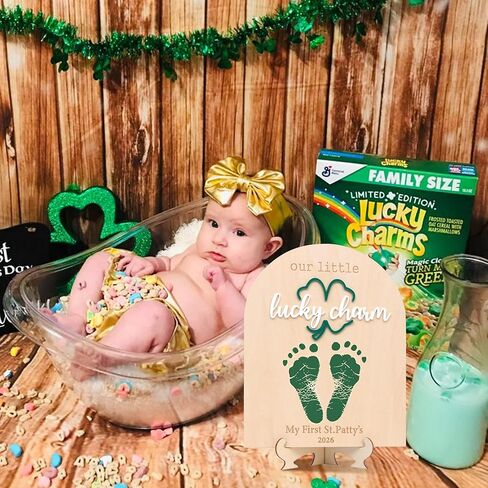 Our Little Lucky Charm Footprint - Newborn First Holiday Milestone Signs, Little Lucky Charm Party, St. Patrick's Day Decoration Supplies (Little Lucky Charm Footprint) in Saudi Arabia