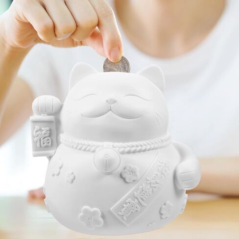Vaguelly Creative Fortune Cat Piggy Bank Paintable Vinyl Coin Holder for Boy Girl Decorative Money Box Cute Cartoon Design Present for Birthdays and Special Occasions in Saudi Arabia