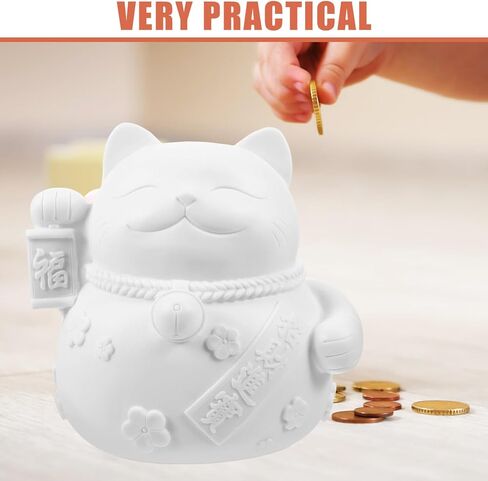 Vaguelly Creative Fortune Cat Piggy Bank Paintable Vinyl Coin Holder for Boy Girl Decorative Money Box Cute Cartoon Design Present for Birthdays and Special Occasions in Saudi Arabia
