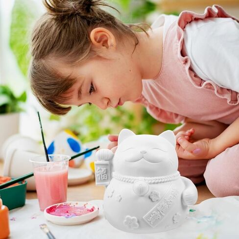Vaguelly Creative Fortune Cat Piggy Bank Paintable Vinyl Coin Holder for Boy Girl Decorative Money Box Cute Cartoon Design Present for Birthdays and Special Occasions in Saudi Arabia