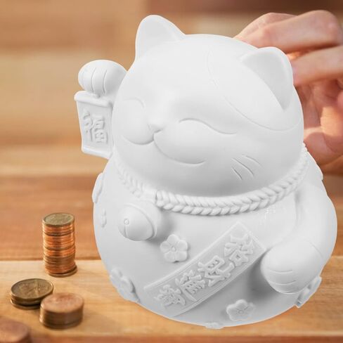Vaguelly Creative Fortune Cat Piggy Bank Paintable Vinyl Coin Holder for Boy Girl Decorative Money Box Cute Cartoon Design Present for Birthdays and Special Occasions in Saudi Arabia