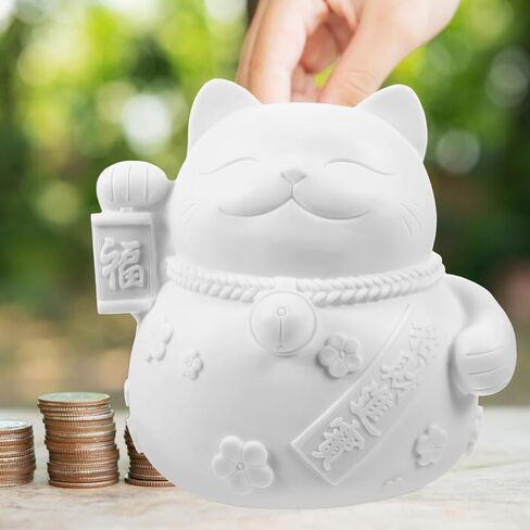 Vaguelly Creative Fortune Cat Piggy Bank Paintable Vinyl Coin Holder for Boy Girl Decorative Money Box Cute Cartoon Design Present for Birthdays and Special Occasions in Saudi Arabia