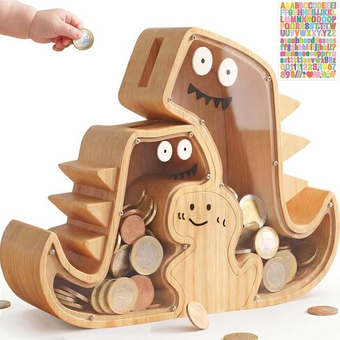 مجموعة حصالة على شكل ديناصور مطورة للأطفال، مكونة من 3 قطع من حصالة الديناصورات الخشبية للأولاد والبنات 3 في 1 بنك أموال دينو خشبي للأطفال الصغار، هدايا صندوق توفير المال الإبداعي لأفكار هدايا عيد ميلاد الأطفال in Kuwait