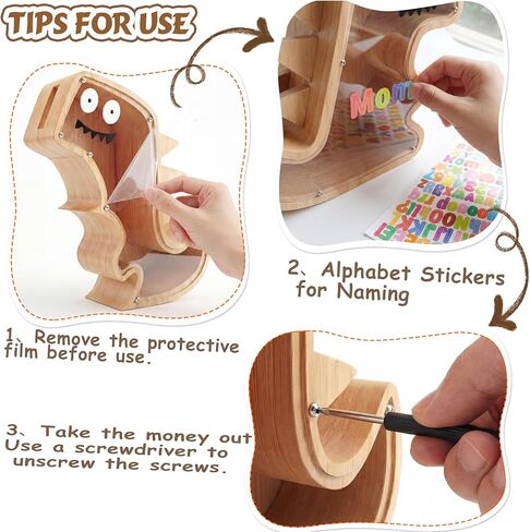 مجموعة حصالة على شكل ديناصور مطورة للأطفال، مكونة من 3 قطع من حصالة الديناصورات الخشبية للأولاد والبنات 3 في 1 بنك أموال دينو خشبي للأطفال الصغار، هدايا صندوق توفير المال الإبداعي لأفكار هدايا عيد ميلاد الأطفال in Kuwait