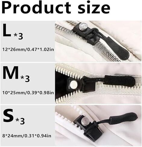 9-Piece Black Zipper Repair Kits,No Tools Required,Easy and Quick Installation.Available in Three Sizes,Suitable for Suitcases,Jackets,Jeans and Other Items. in Saudi Arabia