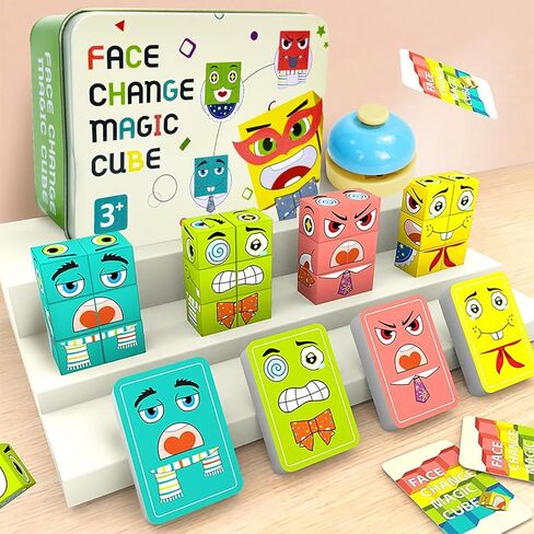 Wooden Face Changing Building Blocks Game, Face Blocks Game with Bell Logical Thinking Training Brain Education in Kuwait