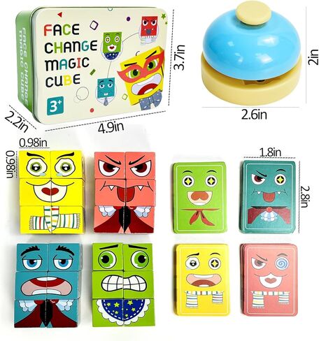 Wooden Face Changing Building Blocks Game, Face Blocks Game with Bell Logical Thinking Training Brain Education in Kuwait
