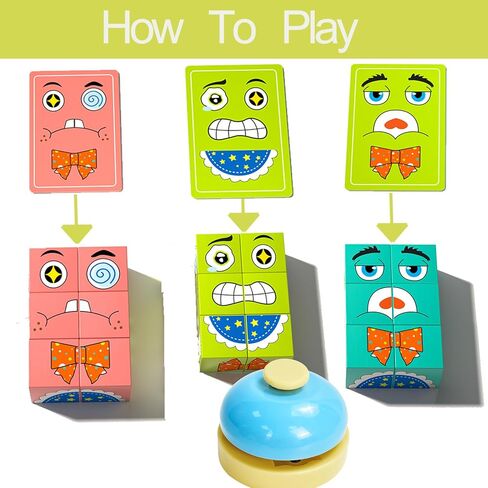 Wooden Face Changing Building Blocks Game, Face Blocks Game with Bell Logical Thinking Training Brain Education in Kuwait