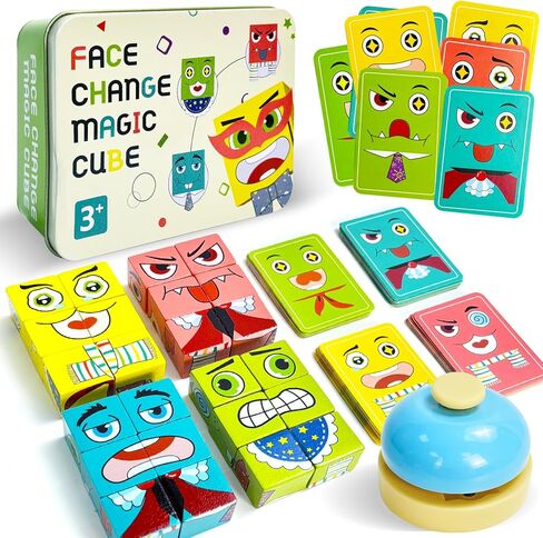 Wooden Face Changing Building Blocks Game, Face Blocks Game with Bell Logical Thinking Training Brain Education in Kuwait