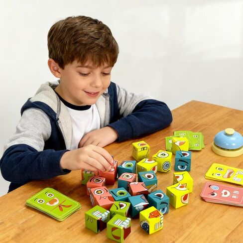 Wooden Face Changing Building Blocks Game, Face Blocks Game with Bell Logical Thinking Training Brain Education in Kuwait