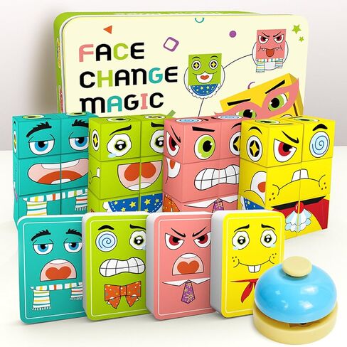 Wooden Face Changing Building Blocks Game, Face Blocks Game with Bell Logical Thinking Training Brain Education in Kuwait