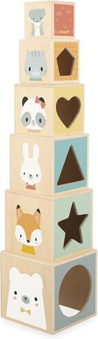 Janod J05147 First Wooden Pyramid - 6 Cubes Stacking Toy - Develops Dexterity and Imagination - Early Ages 12 Months from 12 Months, Multi-Coloured in Saudi Arabia