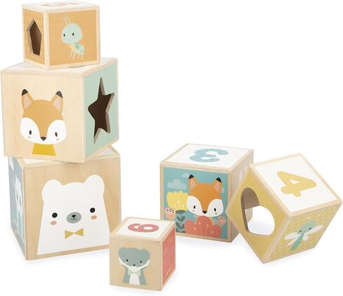 Janod J05147 First Wooden Pyramid - 6 Cubes Stacking Toy - Develops Dexterity and Imagination - Early Ages 12 Months from 12 Months, Multi-Coloured in Saudi Arabia