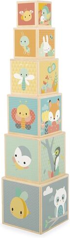 Janod J05147 First Wooden Pyramid - 6 Cubes Stacking Toy - Develops Dexterity and Imagination - Early Ages 12 Months from 12 Months, Multi-Coloured in Saudi Arabia