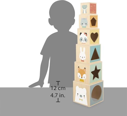 Janod J05147 First Wooden Pyramid - 6 Cubes Stacking Toy - Develops Dexterity and Imagination - Early Ages 12 Months from 12 Months, Multi-Coloured in Saudi Arabia