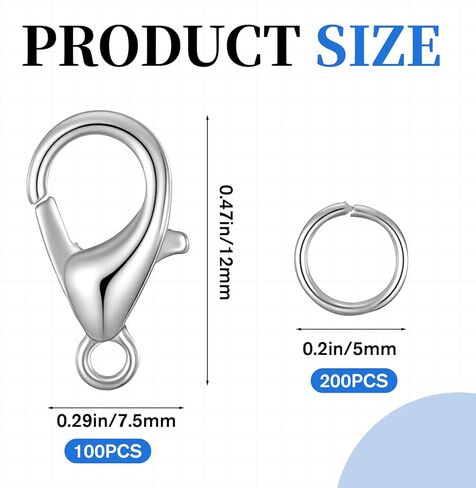 300 Pcs Stainless Steel Lobster Claw Clasps Metal Jewelry Lobsters Closures Clasps with Open Jump Rings Kit Jewelry Clasp and Closures Silver Necklace Bracelet Clasp for Jewelrys Making DIY Craft in Saudi Arabia