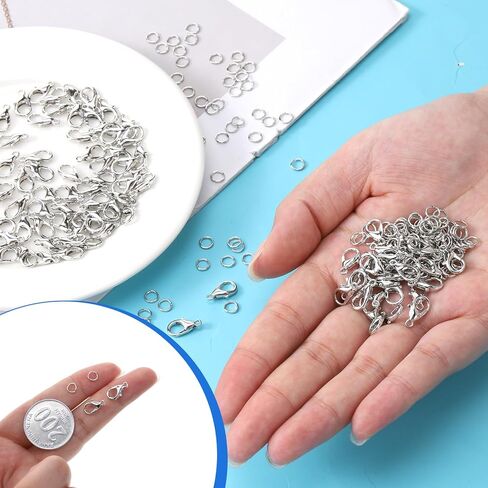 300 Pcs Stainless Steel Lobster Claw Clasps Metal Jewelry Lobsters Closures Clasps with Open Jump Rings Kit Jewelry Clasp and Closures Silver Necklace Bracelet Clasp for Jewelrys Making DIY Craft in Saudi Arabia