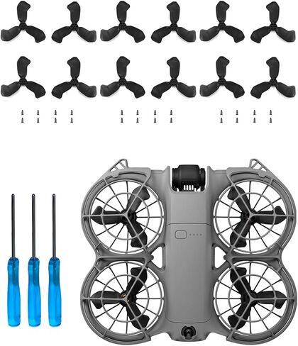 12Pcs Propellers for DJI Neo 2 – PC Replacement Propeller Blades, Lightweight Quiet Low-Noise Design, Durable Flexible Drone Spare Parts,Black in Saudi Arabia