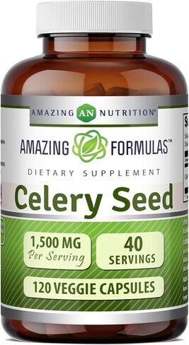 Amazing Formulas Celery Seed Extract 1500 mg Per Serving 120 Veggie Capsules - Non GMO, Gluten-Free -Natural - Supports Liver and Urinary Tract Health - Promotes Healthier Circulation in Saudi Arabia