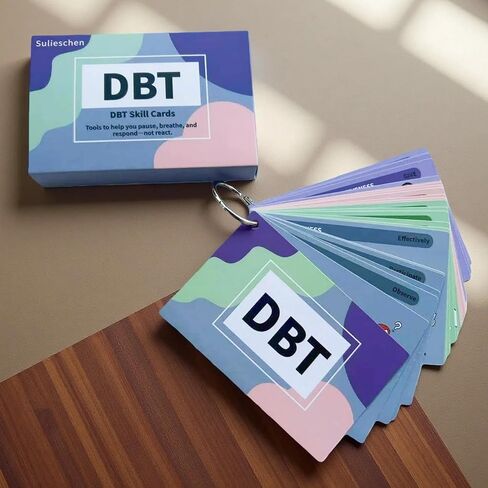 بطاقات تدريب مهارات DBT مع أمثلة إرشادية وخطوات تدريب - 28 قطعة من البطاقات التعليمية للتنظيم العاطفي | أدوات تخفيف التوتر والتكيف للعاملين في المكاتب والكبار in Kuwait
