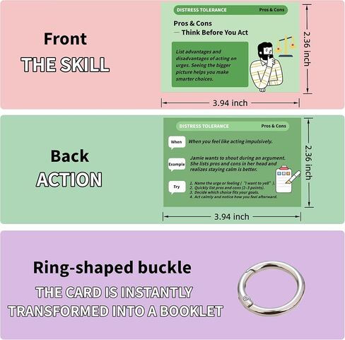 بطاقات تدريب مهارات DBT مع أمثلة إرشادية وخطوات تدريب - 28 قطعة من البطاقات التعليمية للتنظيم العاطفي | أدوات تخفيف التوتر والتكيف للعاملين في المكاتب والكبار in Kuwait