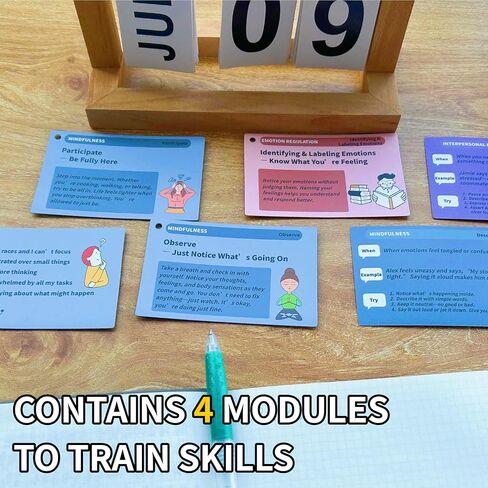 بطاقات تدريب مهارات DBT مع أمثلة إرشادية وخطوات تدريب - 28 قطعة من البطاقات التعليمية للتنظيم العاطفي | أدوات تخفيف التوتر والتكيف للعاملين في المكاتب والكبار in Kuwait