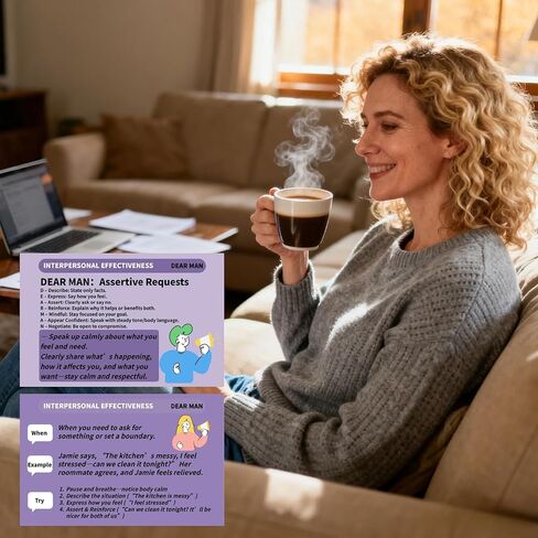 بطاقات تدريب مهارات DBT مع أمثلة إرشادية وخطوات تدريب - 28 قطعة من البطاقات التعليمية للتنظيم العاطفي | أدوات تخفيف التوتر والتكيف للعاملين في المكاتب والكبار in Kuwait