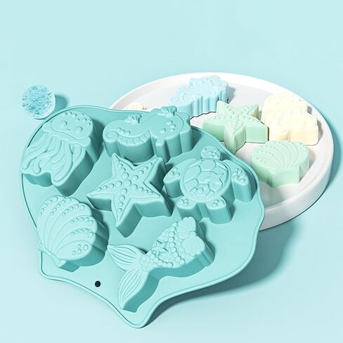 2 pieces of silicone molds with marine life theme, mermaid shell silicone mold, cake surface mold, chocolate gummy polymer clay cake decoration (red+blue) in Saudi Arabia