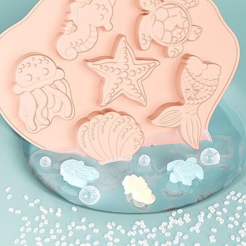 2 pieces of silicone molds with marine life theme, mermaid shell silicone mold, cake surface mold, chocolate gummy polymer clay cake decoration (red+blue) in Saudi Arabia
