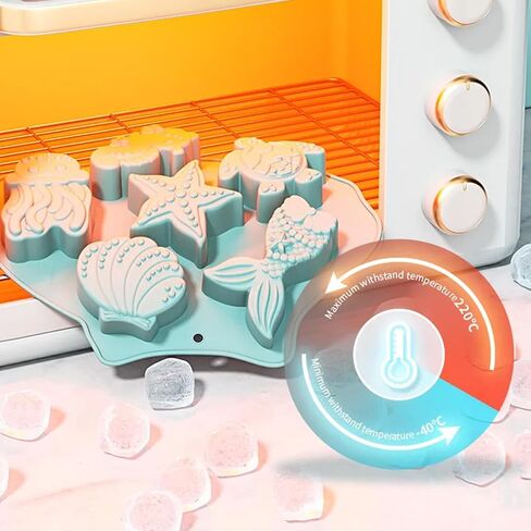 2 pieces of silicone molds with marine life theme, mermaid shell silicone mold, cake surface mold, chocolate gummy polymer clay cake decoration (red+blue) in Saudi Arabia