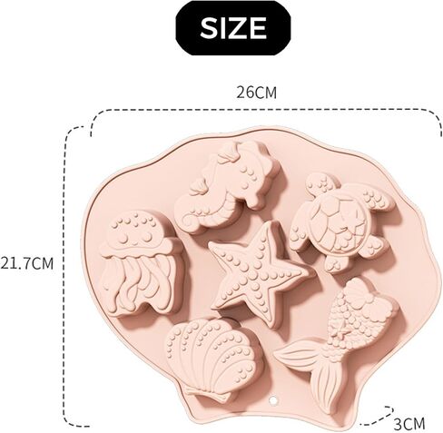 2 pieces of silicone molds with marine life theme, mermaid shell silicone mold, cake surface mold, chocolate gummy polymer clay cake decoration (red+blue) in Saudi Arabia