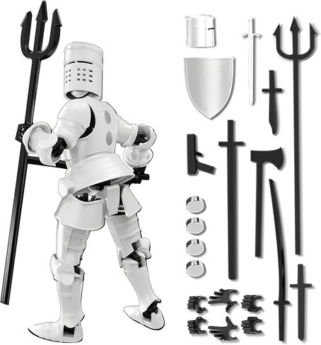 [Assembly Required] Dummy 13 Robot Action Figure in Armor, T13 Fifth Generation Medieval Knight with Weapons and Shields, Full Body Activity Robot, Magnetic Figures Desk Toys (Black+White) in Saudi Arabia