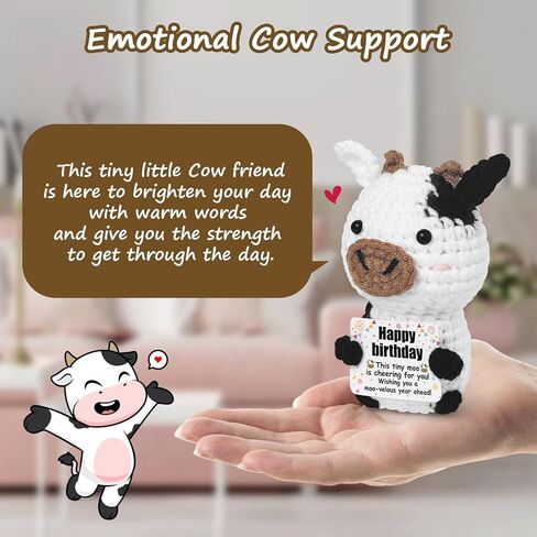 هدايا عيد ميلاد مضحكة للنساء والرجال والصديقة، ديكور مكتب بقرة كروشيه إيجابي، هدية بقرة كروشيه إيجابية صغيرة لطيفة لأفضل صديق للأزواج والزوجة والزوج ديكور مكتب المنزل in Kuwait