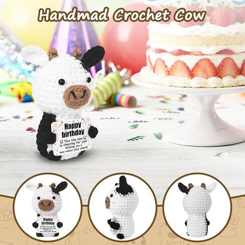 هدايا عيد ميلاد مضحكة للنساء والرجال والصديقة، ديكور مكتب بقرة كروشيه إيجابي، هدية بقرة كروشيه إيجابية صغيرة لطيفة لأفضل صديق للأزواج والزوجة والزوج ديكور مكتب المنزل in Kuwait