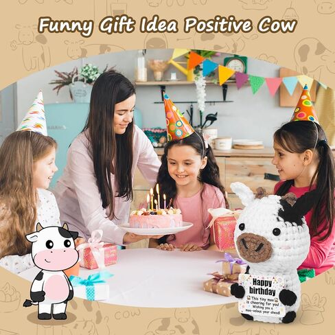 هدايا عيد ميلاد مضحكة للنساء والرجال والصديقة، ديكور مكتب بقرة كروشيه إيجابي، هدية بقرة كروشيه إيجابية صغيرة لطيفة لأفضل صديق للأزواج والزوجة والزوج ديكور مكتب المنزل in Kuwait