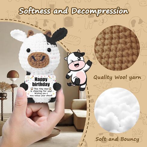 هدايا عيد ميلاد مضحكة للنساء والرجال والصديقة، ديكور مكتب بقرة كروشيه إيجابي، هدية بقرة كروشيه إيجابية صغيرة لطيفة لأفضل صديق للأزواج والزوجة والزوج ديكور مكتب المنزل in Kuwait