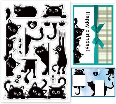 Black Cat Clear Stamps for DIY Scrapbooking Cat Border Silicone Stamp Seals Transparent Stamps for Cards Making Photo Album Journal Home Decoration 6.3×4.33inch in Saudi Arabia