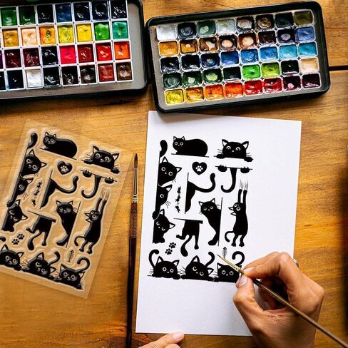 Black Cat Clear Stamps for DIY Scrapbooking Cat Border Silicone Stamp Seals Transparent Stamps for Cards Making Photo Album Journal Home Decoration 6.3×4.33inch in Saudi Arabia
