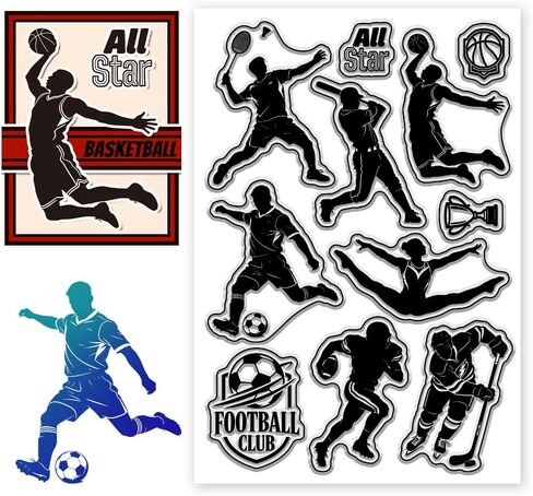 Silhouettes of Sports Pattern Clear Stamps Silicone Stamp Seal for DIY Scrapbooking and Card Making Paper Craft Decor 6.3 × 4.3 Inch in Saudi Arabia