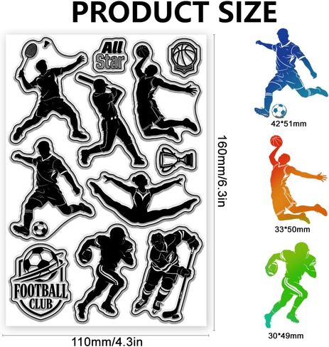 Silhouettes of Sports Pattern Clear Stamps Silicone Stamp Seal for DIY Scrapbooking and Card Making Paper Craft Decor 6.3 × 4.3 Inch in Saudi Arabia