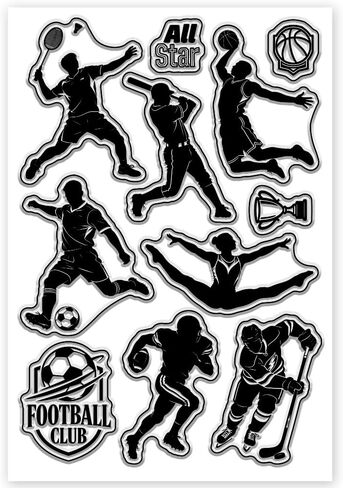 Silhouettes of Sports Pattern Clear Stamps Silicone Stamp Seal for DIY Scrapbooking and Card Making Paper Craft Decor 6.3 × 4.3 Inch in Saudi Arabia