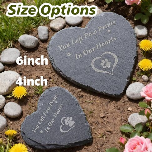 Heart Shaped Pet Memorial Stone 6 Inch – “You Left Paw Prints in Our Hearts" Paw Print Grave Marker for Dog or Cat, Pet Loss Sympathy Gift, Garden Remembrance Plaque, Outdoor Indoor Memorial Decor in Saudi Arabia
