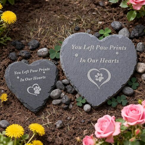 Heart Shaped Pet Memorial Stone 6 Inch – “You Left Paw Prints in Our Hearts" Paw Print Grave Marker for Dog or Cat, Pet Loss Sympathy Gift, Garden Remembrance Plaque, Outdoor Indoor Memorial Decor in Saudi Arabia