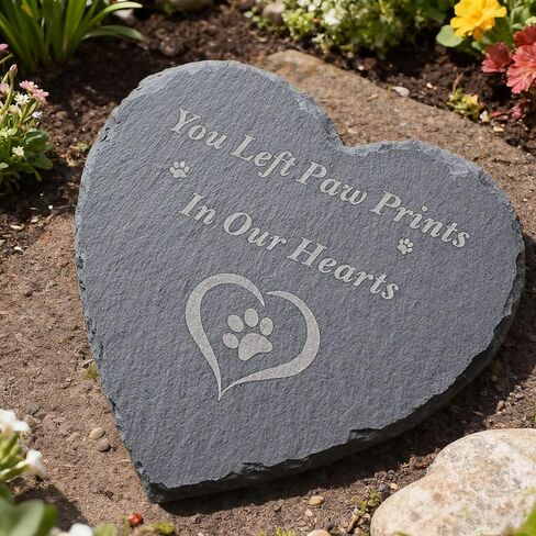 Heart Shaped Pet Memorial Stone 6 Inch – “You Left Paw Prints in Our Hearts" Paw Print Grave Marker for Dog or Cat, Pet Loss Sympathy Gift, Garden Remembrance Plaque, Outdoor Indoor Memorial Decor in Saudi Arabia