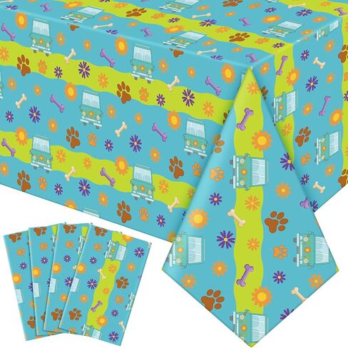 4 Pcs Mysterious Dog Party Supplies Cartoon Car Hippie Tablecloth Disposable Paw Table Cover Waterproof Daisy Table Cloth for Lab Week Gender Reveal Birthday Baby Shower 70.8 x 42.5 in Saudi Arabia