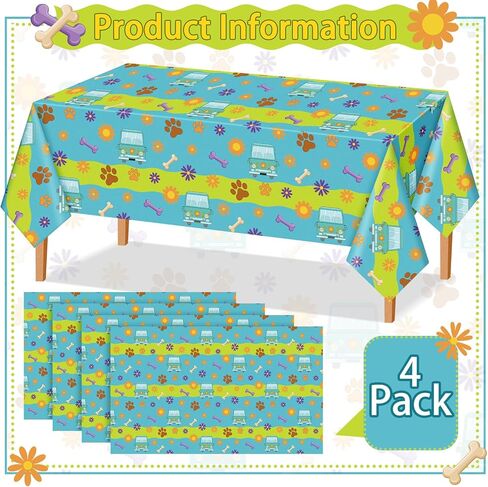 4 Pcs Mysterious Dog Party Supplies Cartoon Car Hippie Tablecloth Disposable Paw Table Cover Waterproof Daisy Table Cloth for Lab Week Gender Reveal Birthday Baby Shower 70.8 x 42.5 in Saudi Arabia