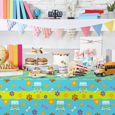 4 Pcs Mysterious Dog Party Supplies Cartoon Car Hippie Tablecloth Disposable Paw Table Cover Waterproof Daisy Table Cloth for Lab Week Gender Reveal Birthday Baby Shower 70.8 x 42.5 in Saudi Arabia